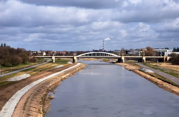 Eine Stählerne Straßenbrücke Über Die Warthe Poznan — Stockfoto