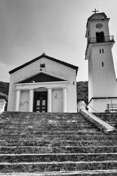 Escadas Pedra Igreja Ortodoxa Ilha Cefalônia Grécia Monocromático — Fotografia de Stock
