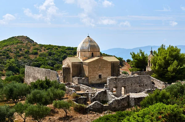 Kamienne Ruiny Prawosławnego Klasztoru Panagia Skopiotissa Wyspie Zakynthos Grecji — Zdjęcie stockowe