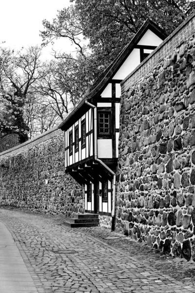 Fortification Médiévale Bâtiment Neuebrandemburg Allemagne Monochrome — Photo