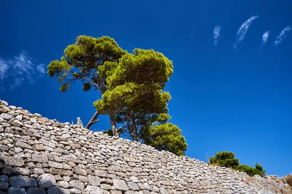 ギリシャのケファロニア島にある聖ジョージの中世ヴェネツィアの城の石壁 — ストック写真