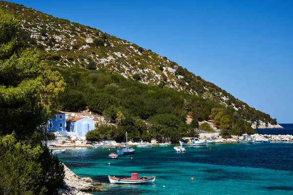 Sailboats Moored Seashore Island Kefalonia Greece — Stock Photo, Image