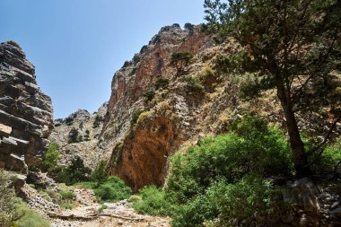 Yunanistan 'ın Girit adasındaki Imbros Boğazı' nın uçurum duvarları arasında yürüyüş patikası