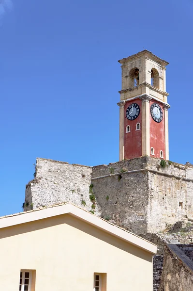 Clock tower in Palaio Frourio, city of Corfu — Stock Photo, Image