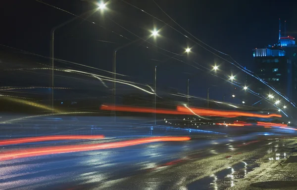 Rain and night traffic — Stock Photo, Image