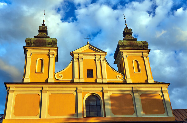Fragment of the baroque facade of the church in Poznan