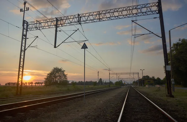 Tracks with electric traction in Poland — Stock Photo, Image