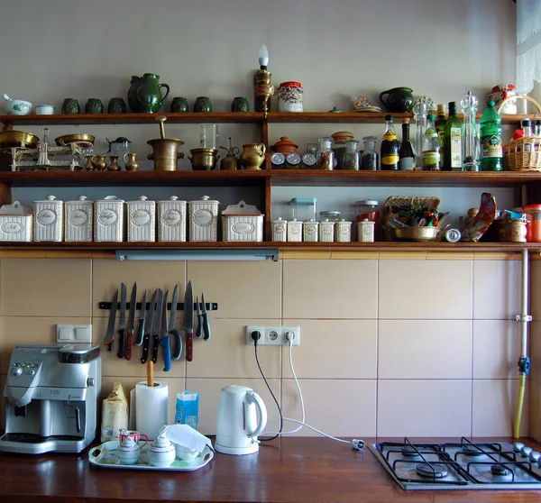 vintage kitchen with spice rack