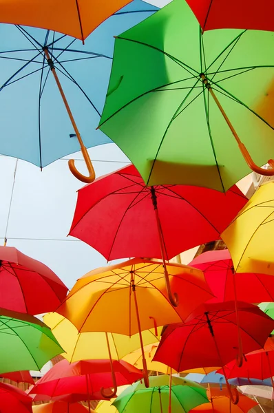 Street decorated with colored umbrellas — Stock Photo, Image