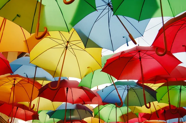 Street decorated with colored umbrellas — Stock Photo, Image