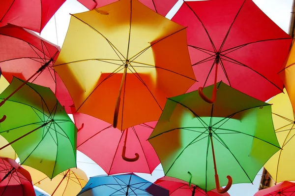 Street decorated with colored umbrellas — Stock Photo, Image