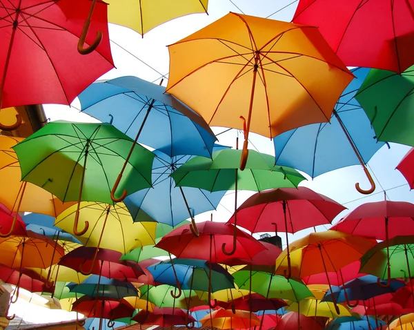 Street decorated with colored umbrellas — Stock Photo, Image