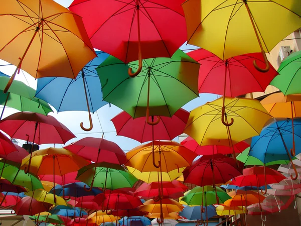 Street decorated with colored umbrellas — Stock Photo, Image