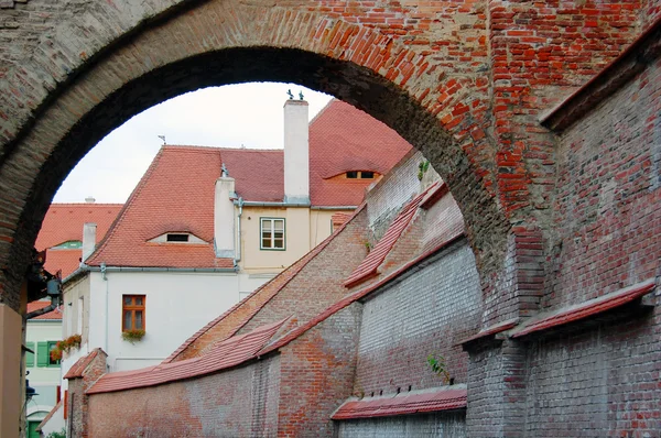 Miejski scena zbudowany obszarze wyświetlone dachy — Zdjęcie stockowe