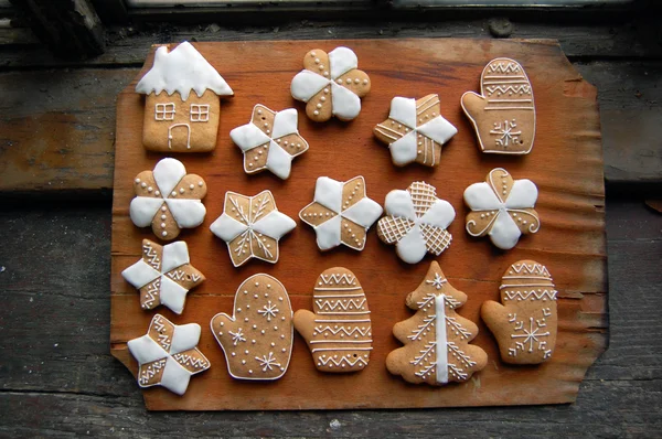 Gingerbread cookies on wooden table — Stock Photo, Image