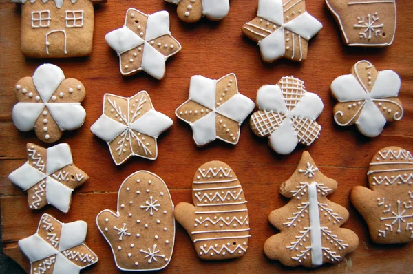 Gingerbread cookies on wooden table — Stock Photo, Image