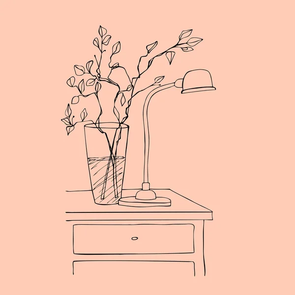 Table avec vase et lampe — Image vectorielle