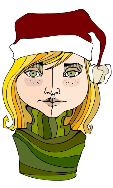 Girl in Christmas hat — Stock Vector