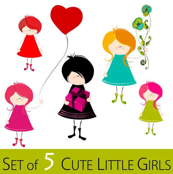 Ensemble de petites filles mignonnes — Image vectorielle