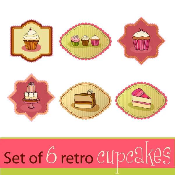 Conjunto de cartões de cupcake retro bonito —  Vetores de Stock