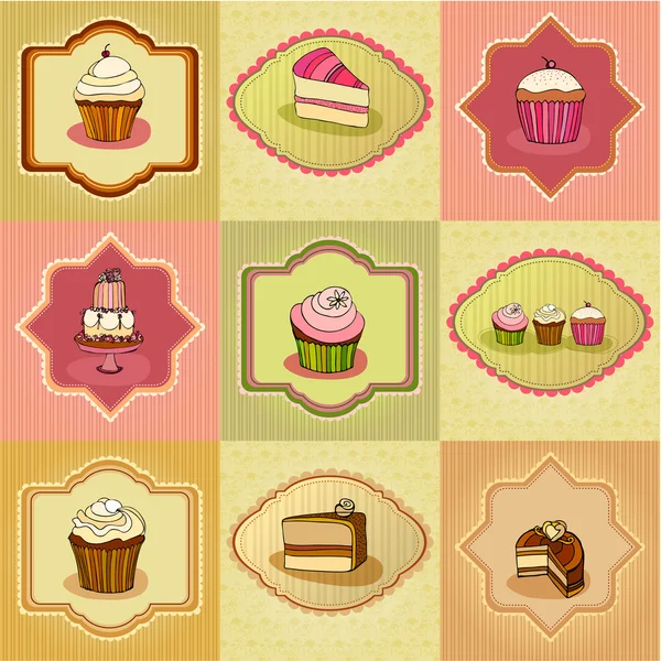 Set of  retro cake cards — Stock Vector