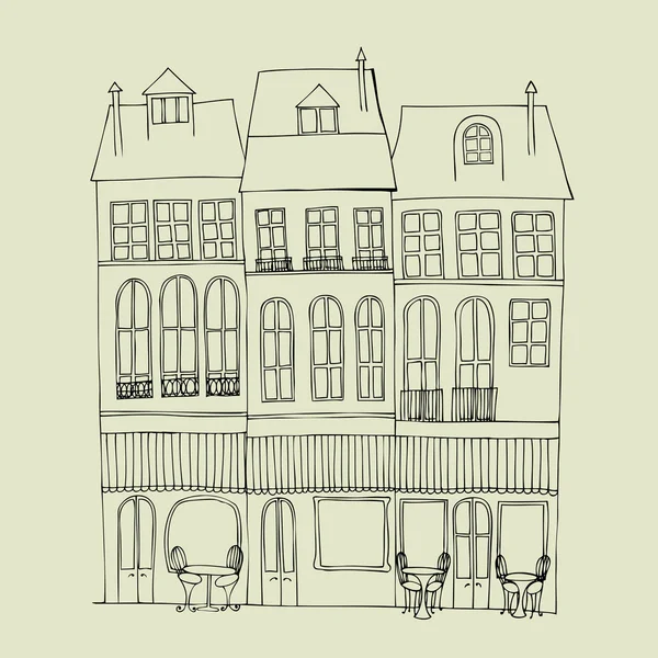 Vue sur la rue avec cafés — Image vectorielle