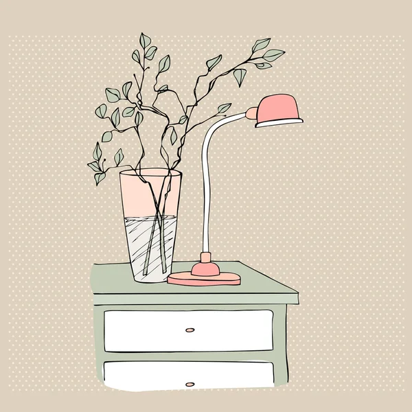 Table avec vase et lampe — Image vectorielle