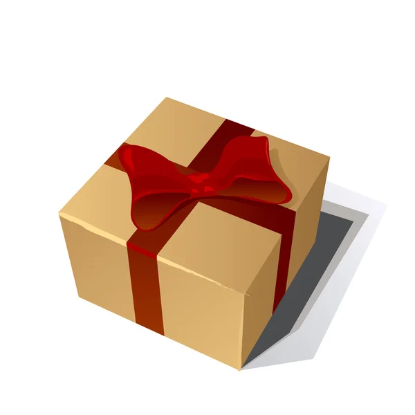 Scatola regalo dorata con nastro rosso — Vettoriale Stock