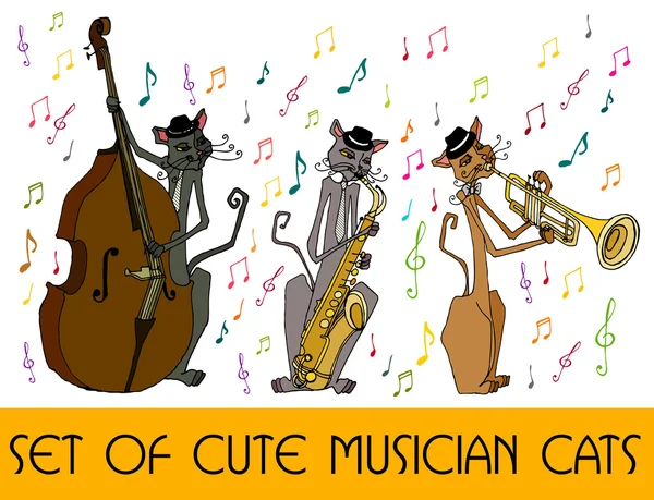 Reihe von Musikerkatzen — Stockvektor