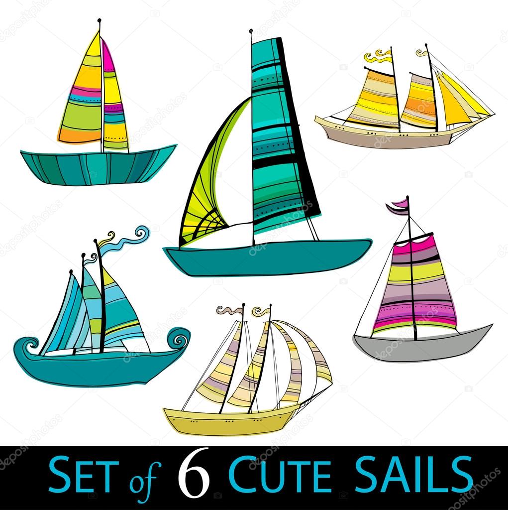 Set of cute sailing boats