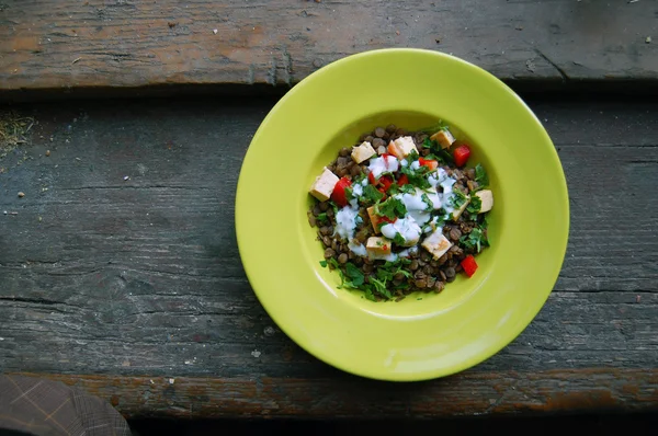 Lentils salad with grilled tofu — Stock Photo, Image