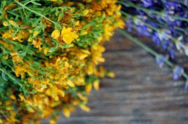 background of lavender and St John's wort