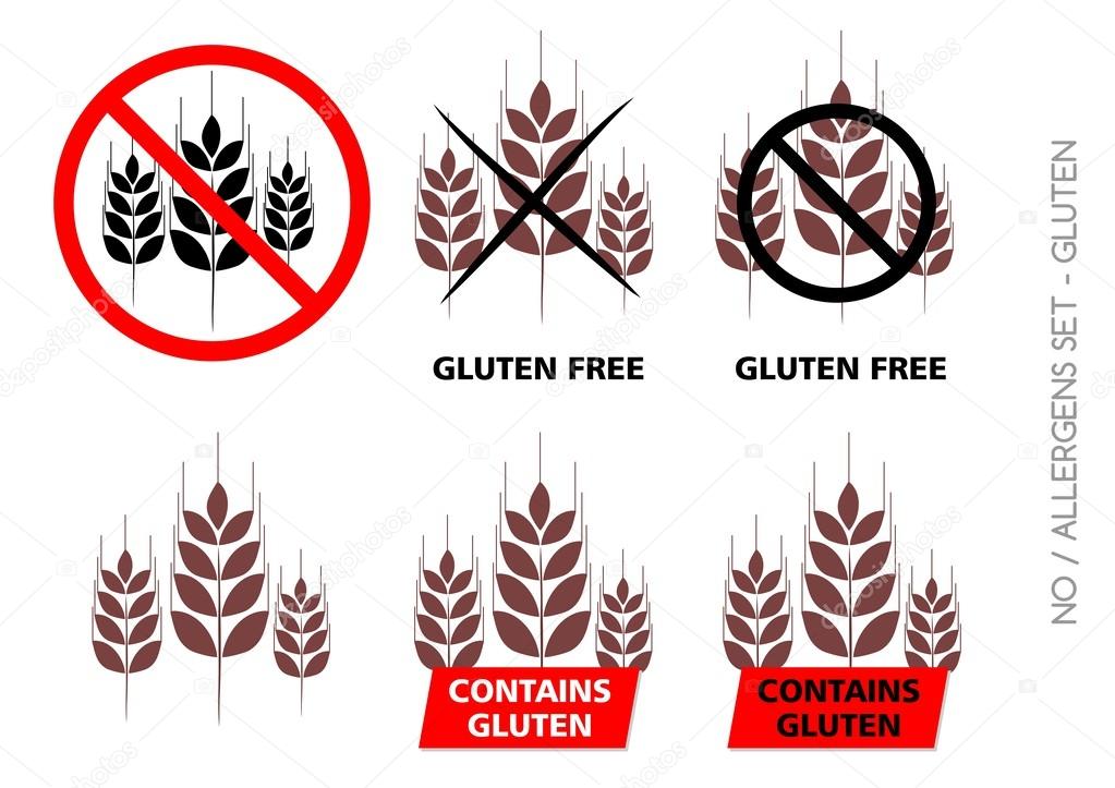 Brown Vector Gluten Free Signs isolated on white background