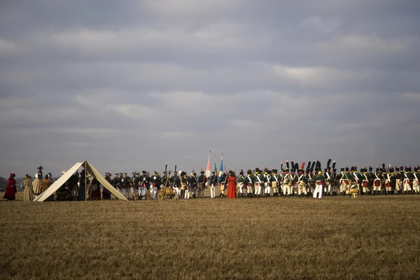 History fans in military costumes Austerlitz — Stock Photo, Image