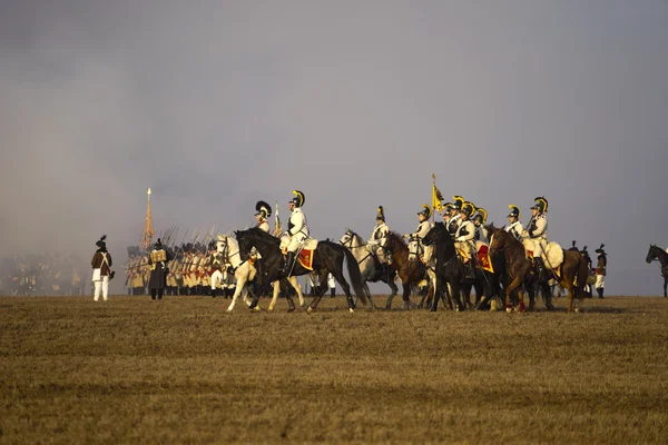 History fans in military costumes Austerlitz — Stock Photo, Image