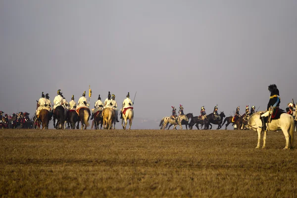 History fans in military costumes Austerlitz — Stock Photo, Image