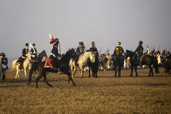 History fans in military costumes Austerlitz — Stock Photo, Image