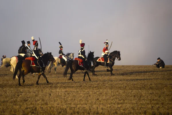 History fans in military costumes Austerlitz — Stock Photo, Image