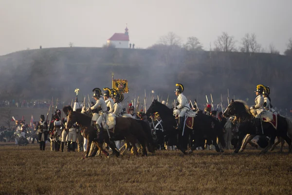 History fans in military costumes Austerlitz — Stock Photo, Image