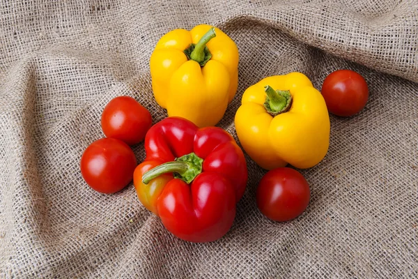 Ripe vegetables on rustic cloth — Stock Photo, Image