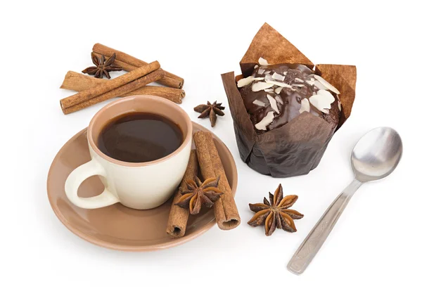 Hot coffee and cupcake — Stock Photo, Image