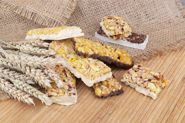 Healthy Cereal Muesli Bars Wheat Ears — Stock Photo, Image