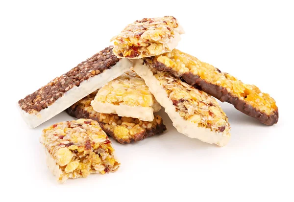 Hoop Gezonde Granen Muesli Bars Geïsoleerd Witte Achtergrond Met Zachte — Stockfoto