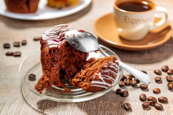 Delicious Chocolate Cupcake Coffee Cup Selective Focus Muffins Texture — Stock Photo, Image