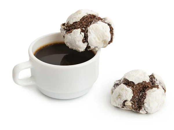 Espresso Cup Brownie Koekjes Witte Achtergrond — Stockfoto