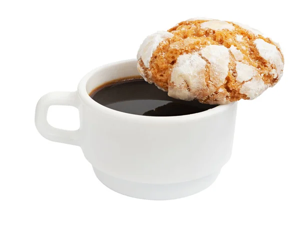 Kopje Koffie Oranje Koekje Geïsoleerd Witte Achtergrond — Stockfoto