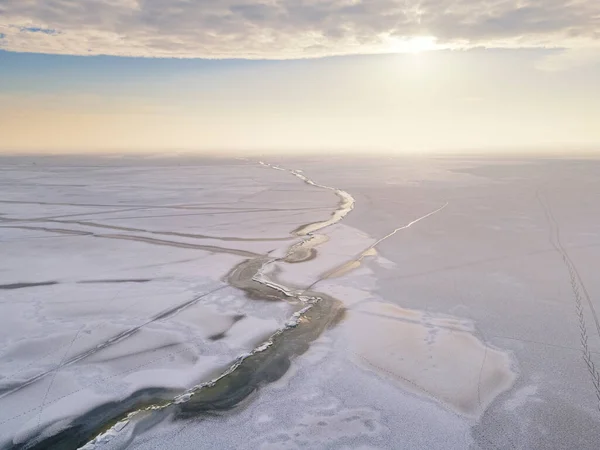 Campo Hielo Sin Fin Paisaje Del Invierno Norte Foto Aérea Imágenes de stock libres de derechos