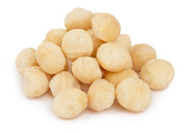 Heap of healthy macadamia nuts isolated on white background
