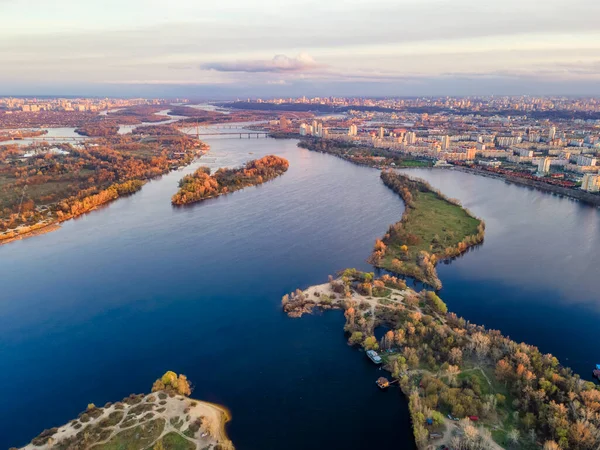 Kiev Hoofdstad Van Oekraïne Uitzicht Vanuit Lucht Stad Kiev Rivier — Stockfoto