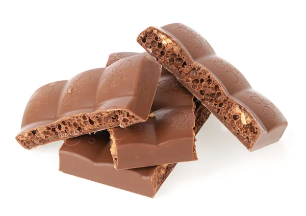 Frescas Deliciosas Barras Chocolate Poroso Fundo Branco — Fotografia de Stock